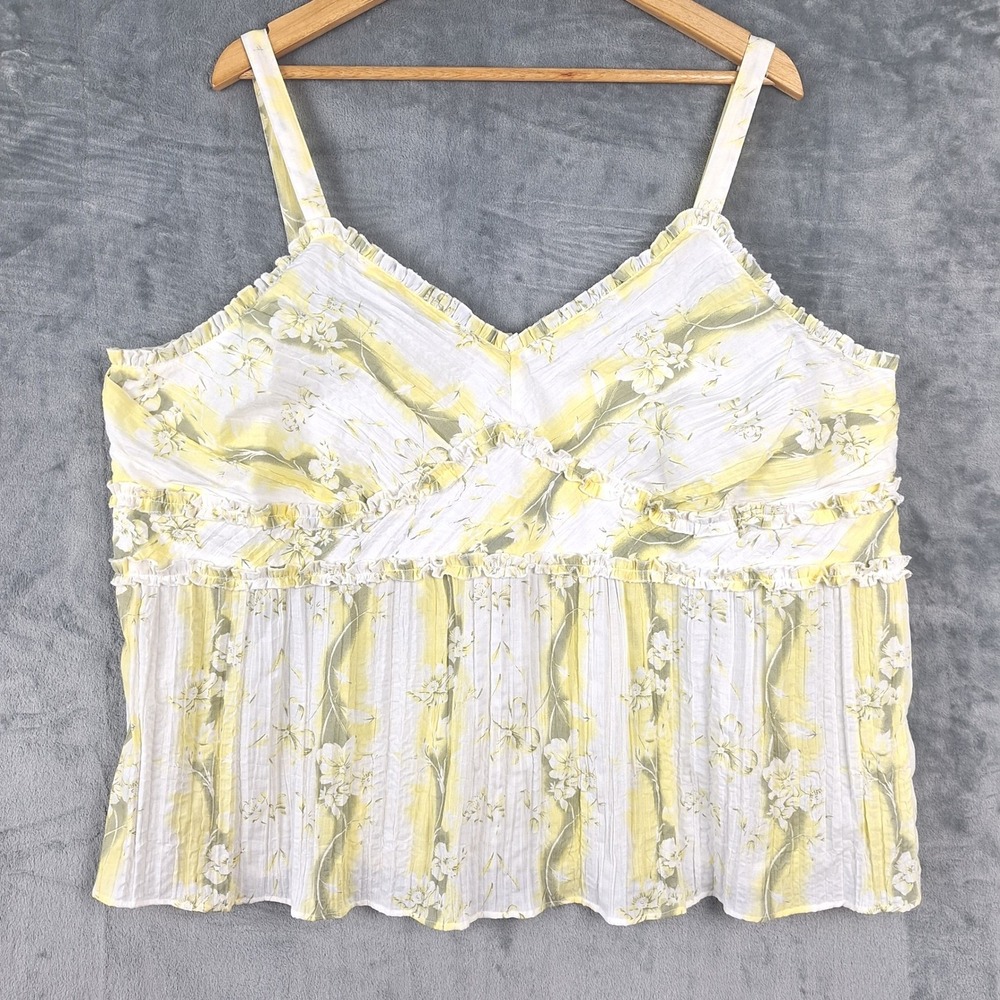 Womens Top 22/24W Babydoll Romantic Floral Gauzy Tank Ruffle Feminine Coquette‎